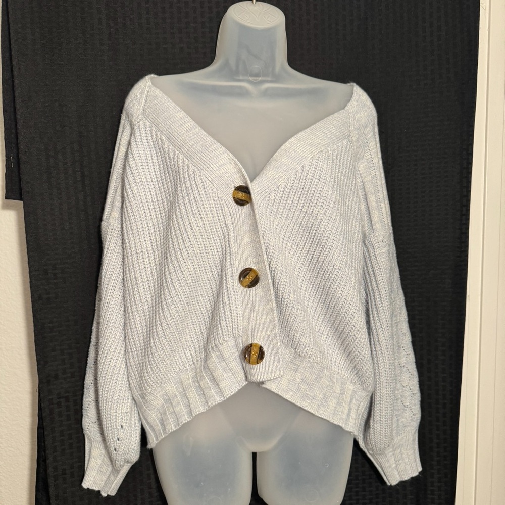 Blue bubble sleeve cardigan